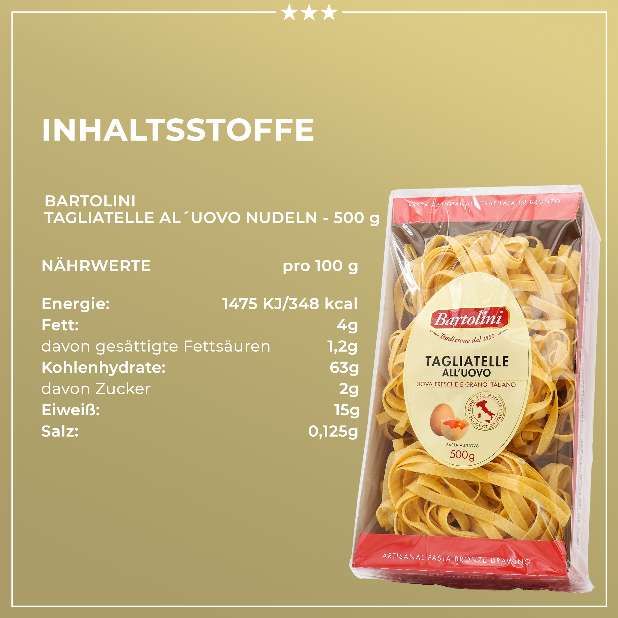 TAGLIATELLE ALL’UOVO | BARTOLINI | 500g | aus Italien | Premium Pasta TAGLIATELLE ALL’UOVO | BARTOLINI | 500g | aus Italien | Premium Pasta