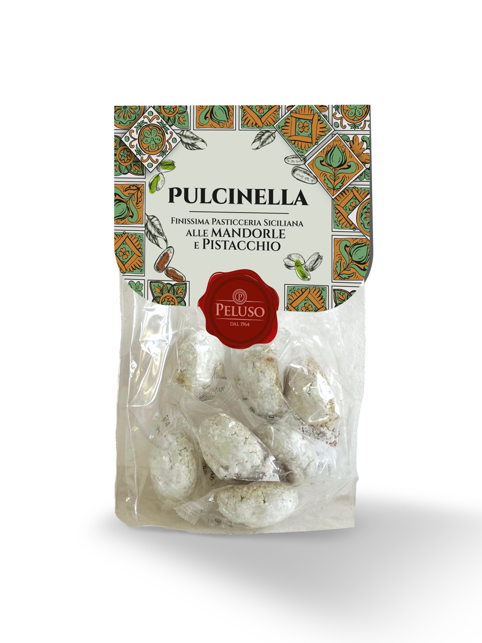 Pulcinella di Mandorle | Peluso | 200g | Italienisches Gebäck | Mandelgebäck mit Pistazien