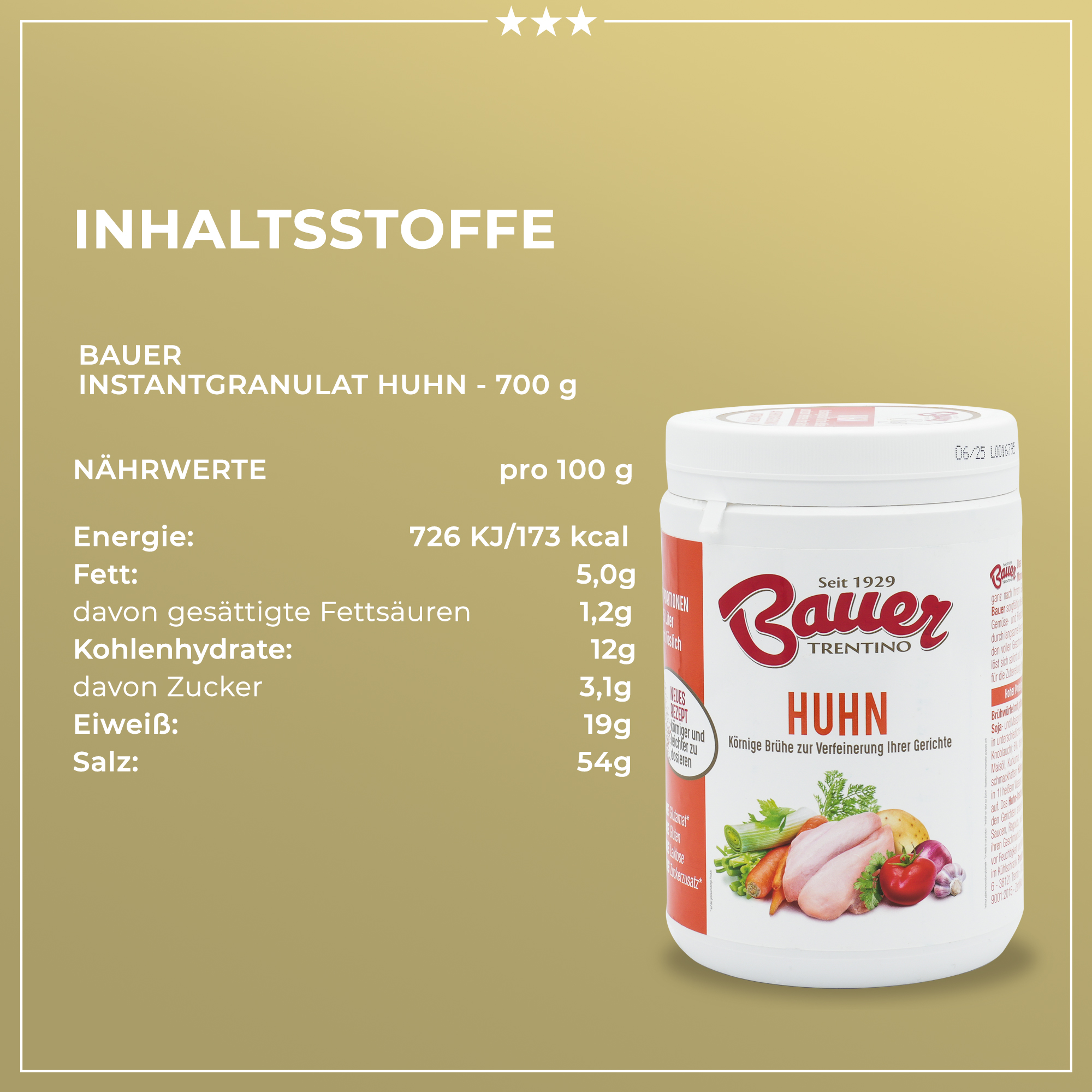 Geflügel Instant-Granulat | Für Brühen und zum Verfeinern von Gerichten | Bauer | Aus pflanzlichem Proteinextrakt Geflügel Instant-Granulat | Für Brühen und zum Verfeinern von Gerichten | Bauer | Aus pflanzlichem Proteinextrakt