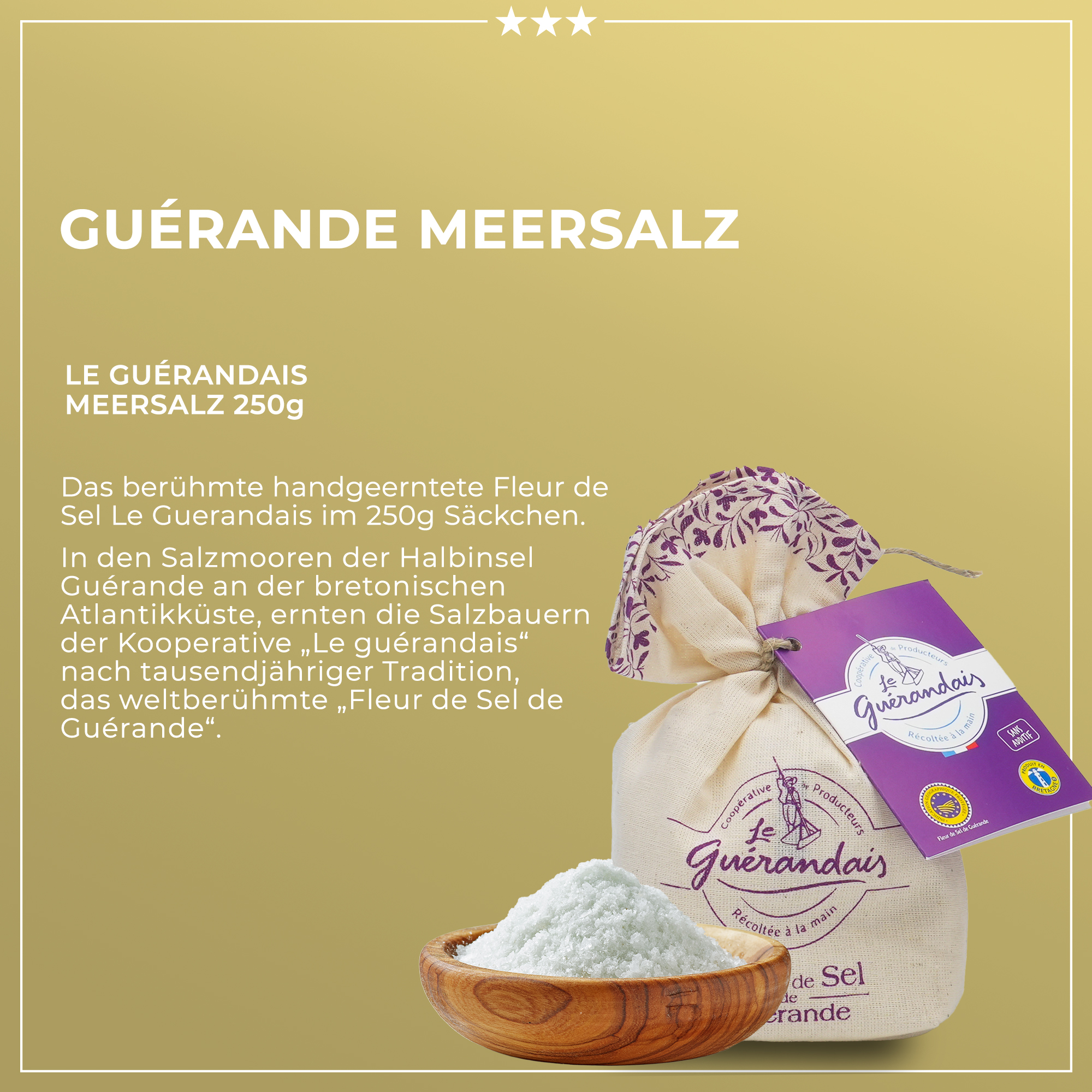 Handgeschöpftes Fleur de Sel | De Guerande | 250g | nicht für Salzmühlen geeignet Handgeschöpftes Fleur de Sel | De Guerande | 250g | nicht für Salzmühlen geeignet