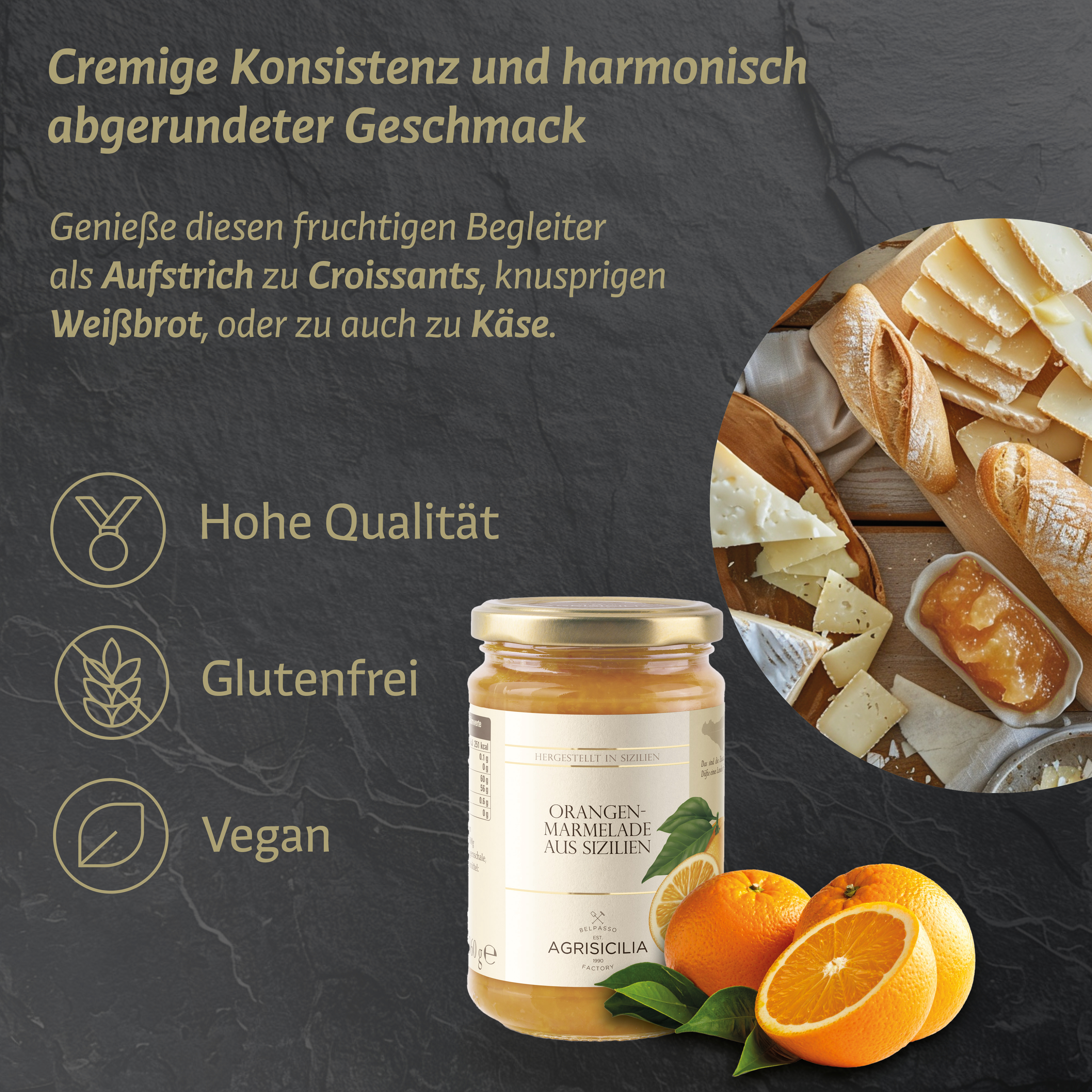 Agrisicilia - Orangen Marmelade 360g – Brotaufstrich aus Sizilien – Konfitüre fürs Frühstück zum Brötchen oder Brot