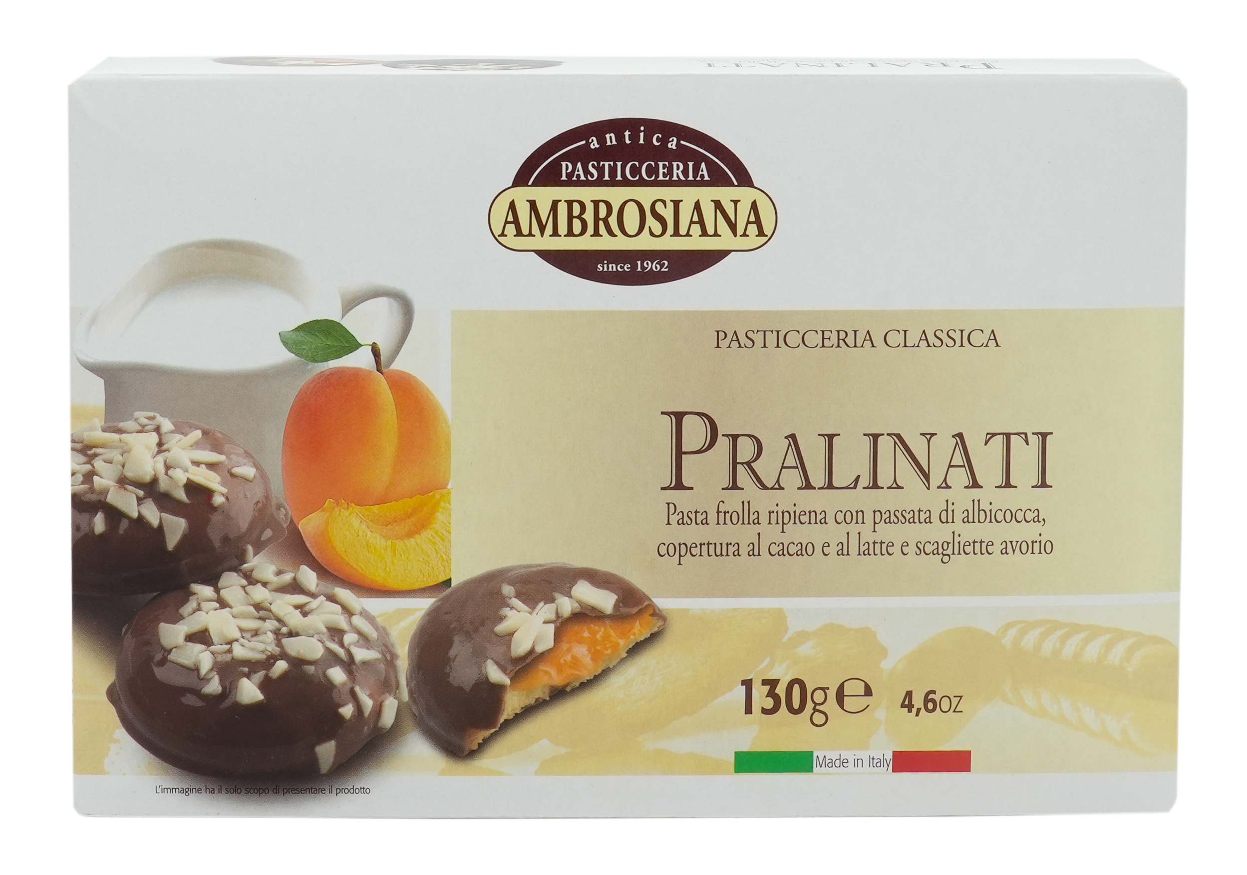 Pralinati Aprikose | Mürbeteiggebäck | AMBROSIANA | 130g | aus Italien | Gebäck